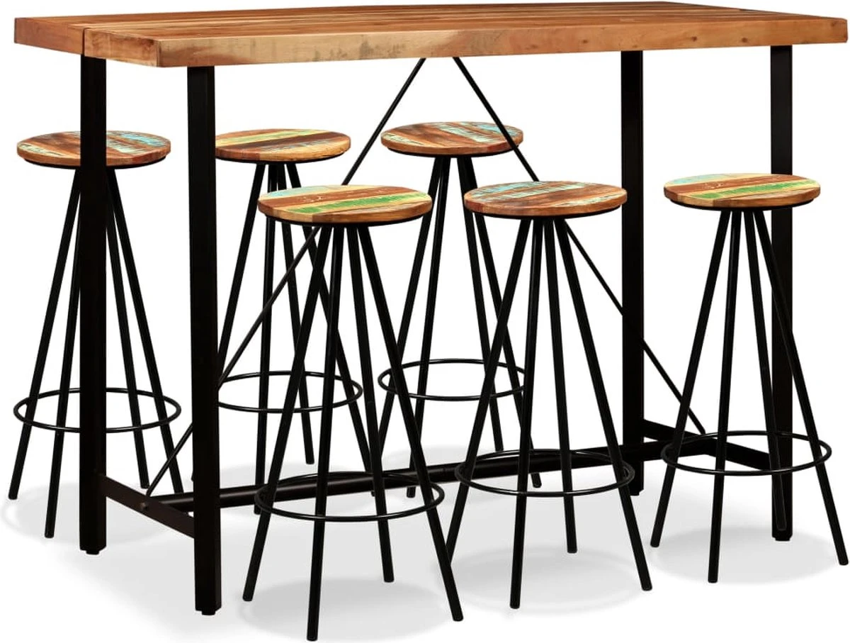Prolenta Premium - Ensemble De Bar 7 Pièces En Bois D'acacia Massif Et Bois Recyclé 1 Prolenta Premium - Ensemble De Bar 7 Pièces En Bois D'acacia Massif Et Bois Recyclé