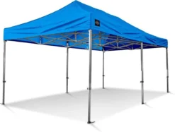 Tente De Fête Easy-Up 3x6 M Tente Pliante Professionnelle GO-UP50 Aluminium Bleu Incl. Sac De Transport Gratuit Sur Roulettes Et Kit D'arrimage Avec Piquets