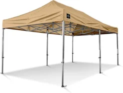 Tente De Fête Easy-Up 3x6 M Tente Pliante Professionnelle GO-UP50 Aluminium Sable Incl. Sac De Transport Gratuit Sur Roulettes Et Kit D'arrimage Avec Piquets