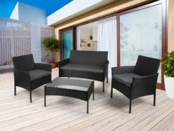 Lifetime Garden Ensemble De Jardin - Salon De Jardin Berlin - 4 Pièces - Chaises De Jardin, Causeuse Et Table De Jardin - Rotin - Zwart - Jardin, Balcon Et Terrasse -Jardin Meubles Magasin 1200x908 6