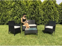 Borvat® | Mobilier De Jardin | Ensemble De Jardin | Mobilier De Jardin | Noir | Tissé | Coussins Crème | Mobilier De Jardin | Ensemble Salon 4 Places | -Jardin Meubles Magasin 1200x910 1