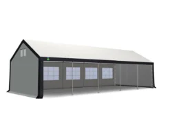 Tente De Fête 4x10 M 240 Gr M² PE Structure En Acier Galvanisé, Construction Rapide, Avec Vannes De Condensat Et Clapets Anti-tirage | Blanc Bleu -Jardin Meubles Magasin 1200x911 4