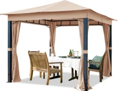 Pavillon De Jardin 3x3m Aluminium Premium 280 G / M² Bâche De Toit Pavillon étanche 4 Parois Latérales Tente De Jardin Marron Profil 9x9cm -Jardin Meubles Magasin 1200x914 1