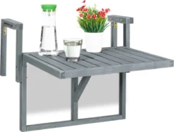 Balcon De Table Pliante Relaxdays - Table De Balcon En Bois Pliable - Petite Balustrade De Balcon De Table Suspendue