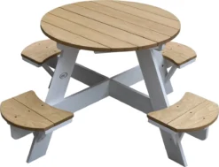 AXI UFO Table De Pique Nique Ronde Pour Enfants En Bois - Table Ronde Enfant Pour Le Jardin En Marron Et Blanc Avec 4 Sièges -Jardin Meubles Magasin 1200x916 2