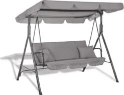 Balancelle | Luna-Balançoire | 3 Places | Imperméable à L'eau | Comprend 2 Coussins | Auvent Réglable | 170 X 110 X 150 Cm | Gris 31 Balancelle | Luna-Balançoire | 3 Places | Imperméable à L'eau | Comprend 2 Coussins | Auvent Réglable | 170 X 110 X 150 Cm | Gris -Jardin Meubles Magasin 1200x916