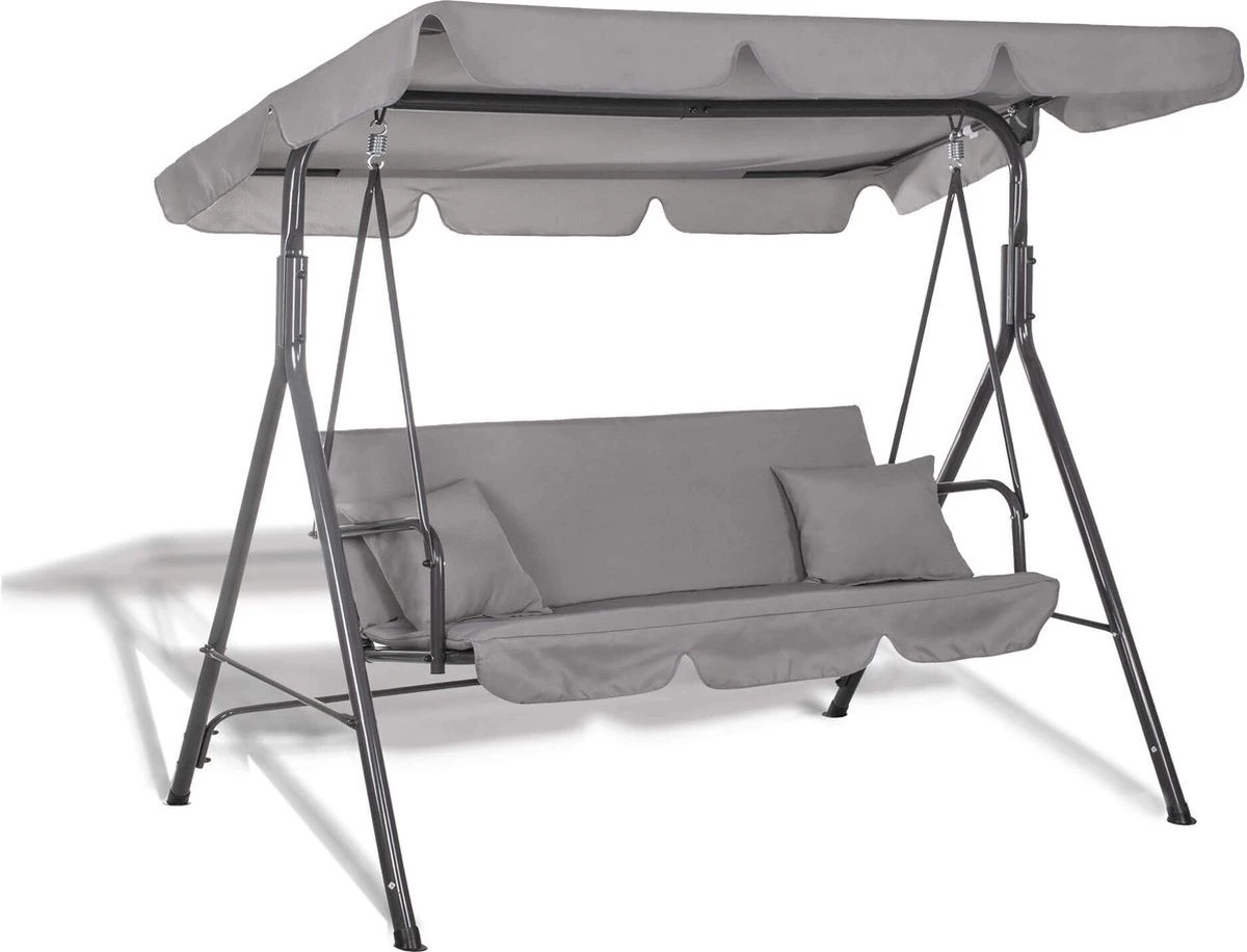 Balancelle | Luna-Balançoire | 3 Places | Imperméable à L'eau | Comprend 2 Coussins | Auvent Réglable | 170 X 110 X 150 Cm | Gris 12 Balancelle | Luna-Balançoire | 3 Places | Imperméable à L'eau | Comprend 2 Coussins | Auvent Réglable | 170 X 110 X 150 Cm | Gris – Image 12