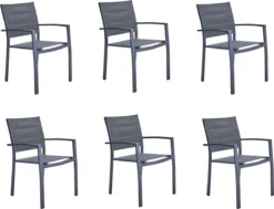 Set - Lot De 6 Chaises De Jardin ORION BETA II Avec Accoudoirs - 6 Fauteuils De Jardin - Empilables - Chaises De Terrasse - Chaises De Chaises De Salle à Manger - Aluminium - Textilène - Anthracite