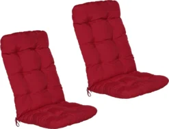Beautissu Flair HL Set De 2 Coussins De Jardin à Dossier Haut - Coussin Pour Meubles De Jardin - Coussin D'Assise 120x50x8 Cm Rouge - Coussins De Jardin En Qualité Coussin Matelas
