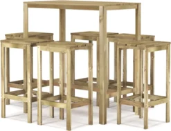 La Dolce Vita - Table GardenBar 7 Pièces Avec Chaises - Ensemble Meuble Bar - Ensemble Meuble Bar - Ensemble Coin Bar - Table Haute Avec Tabourets - Ensemble Bistro Avec Table Et Chaises Bois De Pin Imprégné