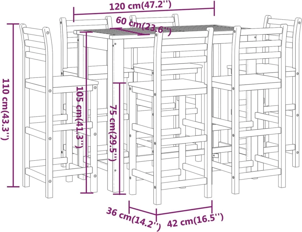 Ensemble De Bar De Jardin Premium - Ensemble De Bar De Jardin 7 Pièces En Bois D'acacia Massif 6 Ensemble De Bar De Jardin Premium - Ensemble De Bar De Jardin 7 Pièces En Bois D'acacia Massif – Image 6