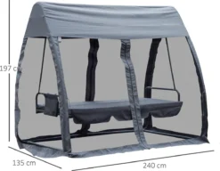 Outsunny Hollywood Swing Chaise Longue De Jardin Extérieure 3 Places Avec Parois Latérales Gris 84A-063 -Jardin Meubles Magasin 1200x932