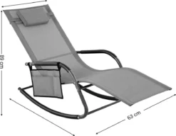 Chaise De Jardin, Chaise Longue, Chaise Berçante Avec Repose-tête Et Poche Latérale, Structure En Fer, Fibre Synthétique, Respirante, Confortable, Chargeable Jusqu'à 150 Kg, Gris GCB23GY -Jardin Meubles Magasin 1200x934 2