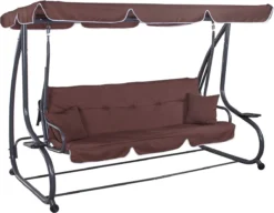 Banc De Balançoire Springos | Linda Swing | 4 Places | Imperméable à L'eau | Comprend 2 Coussins | Auvent Réglable | 241 X 120 X 162 Cm | Marron