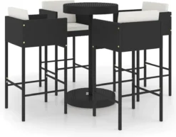 La Dolce Vita - Table De Jardin 5 Pièces Avec Chaises - Meuble Bar - Meuble Bar - Meuble D'angle Bar - Table Haute Avec Tabourets - Ensemble Bistro Avec Table Et Chaises Avec Coussins Poly Rotin Noir