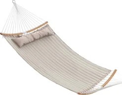 SONGMICS Hamac Pour 2 Personnes, Rembourré, Avec Tiges De Bambou Pliées Séparables, Avec Kussen, Tissu Oxford, 200 X 140 Cm, Charge Jusqu'à 225 Kg, Blanc Crème-beige GDC34BE