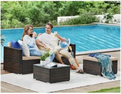Ensemble De Salon - Avec Coussins Et Table En Verres - Salon De Jardin - Terrasse - Balcon - Aspect Rotin - Marron Beige -Jardin Meubles Magasin 1200x940 8