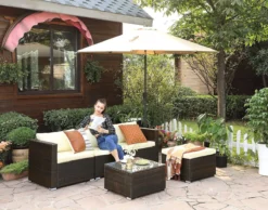 Your Home - Set De Canapé Lounge Avec Table - Salon De Jardin 5 Pièces - Avec Plateau En Verre - Avec Coussins - Canapé De Jardin - Brun-beige -Jardin Meubles Magasin 1200x942 1