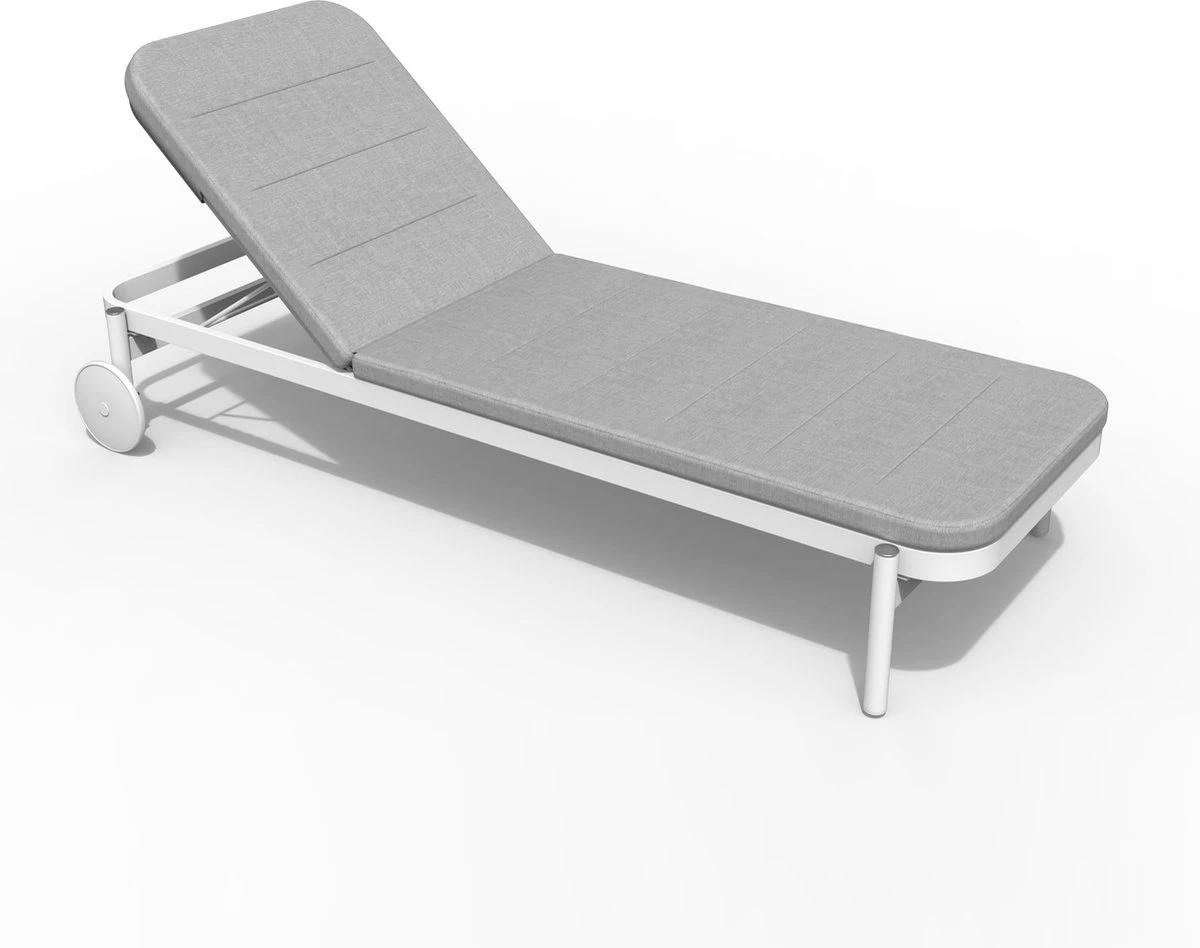 NATERIAL - Transat ARENA - Transat De Jardin Avec Dossier Réglable - 198X82X90 Cm - 5 Positions - Avec Kussen - Avec Roulettes - Aluminium - Polypropylène - Blanc - Gris 2 NATERIAL - Transat ARENA - Transat De Jardin Avec Dossier Réglable - 198X82X90 Cm - 5 Positions - Avec Kussen - Avec Roulettes - Aluminium - Polypropylène - Blanc - Gris – Image 2