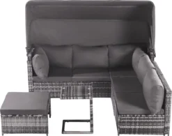 Ensemble De Meubles De Jardin En Rotin 5 Pièces - Ensemble De Salon De Terrasse Avec Auvent - Coussins Lavables Tissés Résistants Aux Intempéries Tissé Gris + Coussins Gris -Jardin Meubles Magasin 1200x949 10