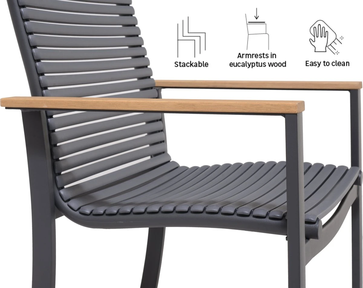 NATERIAL- Salon De Jardin 6 Personnes - Table De Jardin ORIS 180/240x100cm - Table Extensible - 6 Chaises De Jardin DORA Avec Accoudoirs - Empilable - Salon - Aluminium - Plastique Recyclé 5 NATERIAL- Salon De Jardin 6 Personnes - Table De Jardin ORIS 180/240x100cm - Table Extensible - 6 Chaises De Jardin DORA Avec Accoudoirs - Empilable - Salon - Aluminium - Plastique Recyclé – Image 5