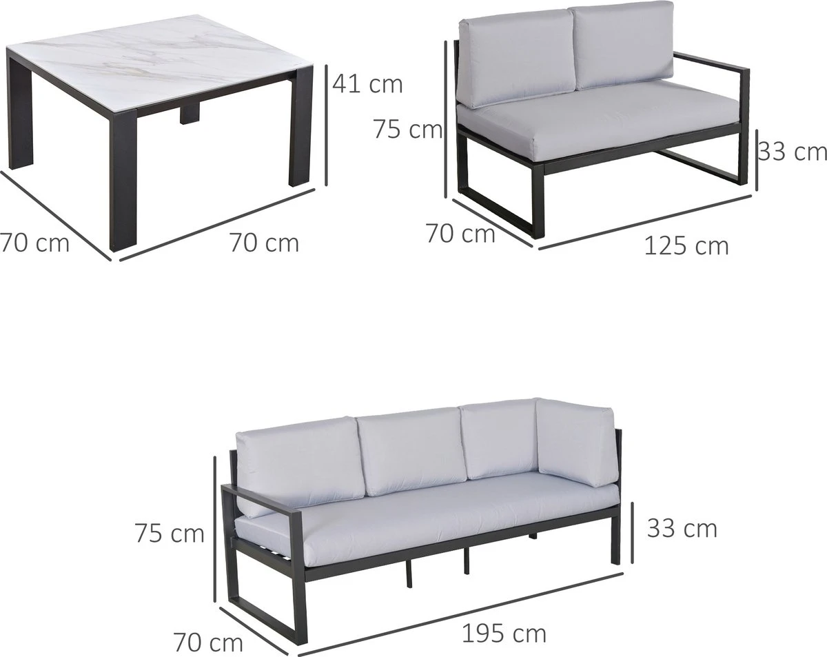 Outsunny De Jardin 3 Pièces Ensemble De Jardin En Aluminium Groupe De Sièges Avec Coussins De Table Basse Gris 84B-609 8 Outsunny De Jardin 3 Pièces Ensemble De Jardin En Aluminium Groupe De Sièges Avec Coussins De Table Basse Gris 84B-609 – Image 8
