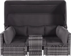 Ensemble De Meubles De Jardin En Rotin 5 Pièces - Ensemble De Salon De Terrasse Avec Auvent - Coussins Lavables Tissés Résistants Aux Intempéries Tissé Gris + Coussins Gris -Jardin Meubles Magasin 1200x955 9