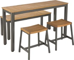 NATERIAL - Salon De Jardin 4 Personnes - Table De Jardin ORIS 137 X 43 X 74 Cm - Banc De Jardin 2 Places 129,5 X 45 X 43 Cm - Set De 2 Tabourets De Jardin - Aluminium - Eucalyptus FSC - Salon De Balcon