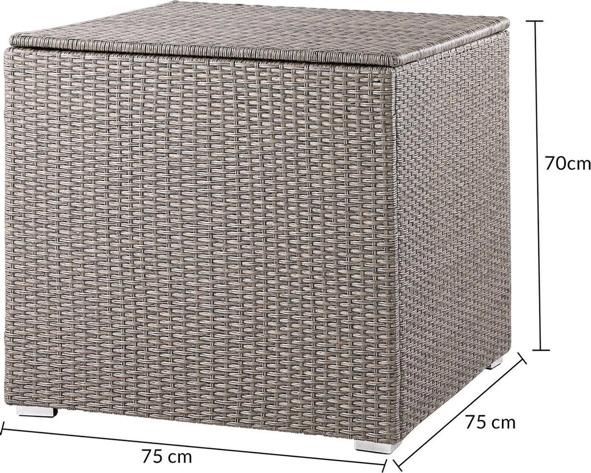 Casaria Coffre De Rangement 75x75x70cm Idéal Coussin Polyrotin Résistant Intempéries Revêtement Beige 9 Casaria Coffre De Rangement 75x75x70cm Idéal Coussin Polyrotin Résistant Intempéries Revêtement Beige – Image 9