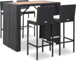 Prolenta Premium - Ensemble De Bar De Jardin 5 Pièces Poly Rotin Et Bois D'acacia Noir