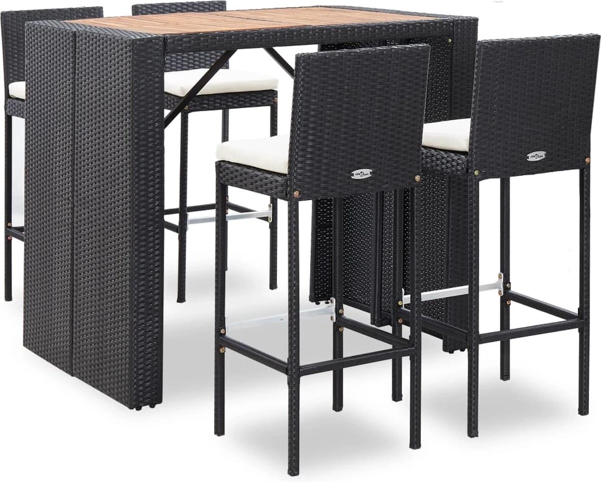 Prolenta Premium - Ensemble De Bar De Jardin 5 Pièces Poly Rotin Et Bois D'acacia Noir 1 Prolenta Premium - Ensemble De Bar De Jardin 5 Pièces Poly Rotin Et Bois D'acacia Noir