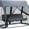 Outsunny Hollywood Swing Chaise Longue De Jardin Extérieure 3 Places Avec Parois Latérales Gris 84A-063