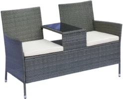 Banc De Jardin El Mirage De Nancy's - Chaises De Jardin De Jardin - Canapé 2 Places - Table - Poly Rotin - Tressé - Osier - Acier - Grijs - 133 X 63 X 84 Cm