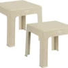 Set De 2 X Tables D'appoint En Rotin/renforceurs De Plantes Crème/beige 47 X 47 X 42 Cm Pour Usage Intérieur/extérieur