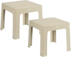 Set De 2 X Tables D'appoint En Rotin/renforceurs De Plantes Crème/beige 47 X 47 X 42 Cm Pour Usage Intérieur/extérieur