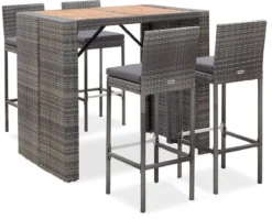 Ensemble De Bar De Jardin Premium - Ensemble De Bar De Jardin 5 Pièces Poly Rotin Et Bois D'acacia Gris