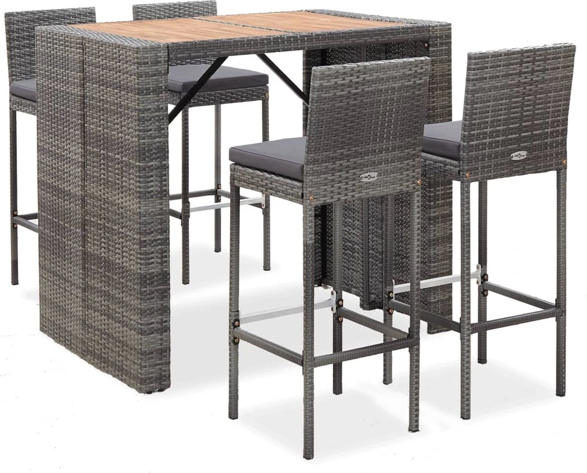 Ensemble De Bar De Jardin Premium - Ensemble De Bar De Jardin 5 Pièces Poly Rotin Et Bois D'acacia Gris 1 Ensemble De Bar De Jardin Premium - Ensemble De Bar De Jardin 5 Pièces Poly Rotin Et Bois D'acacia Gris