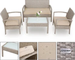 Casaria Polyrattan Lounge Set Coussins D'assise Canapé 2 Chaises Ensemble De Jardin - Grijs Beige -Jardin Meubles Magasin 1200x969 6