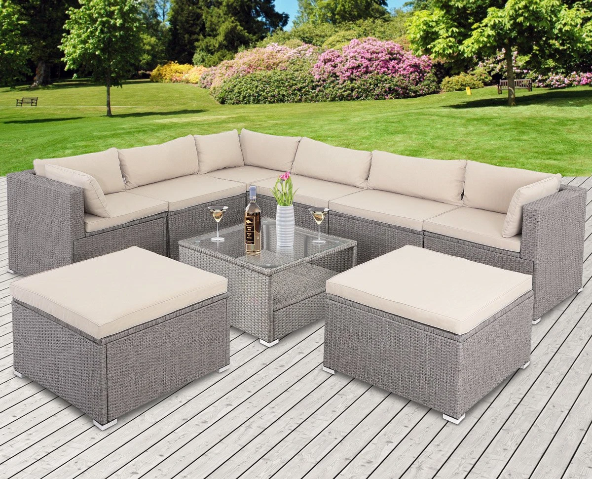 Casaria Polyrattan Lounge Set XXL Coussins Table Plateau En Verre Mobilier De Jardin Crème 4 Casaria Polyrattan Lounge Set XXL Coussins Table Plateau En Verre Mobilier De Jardin Crème – Image 4