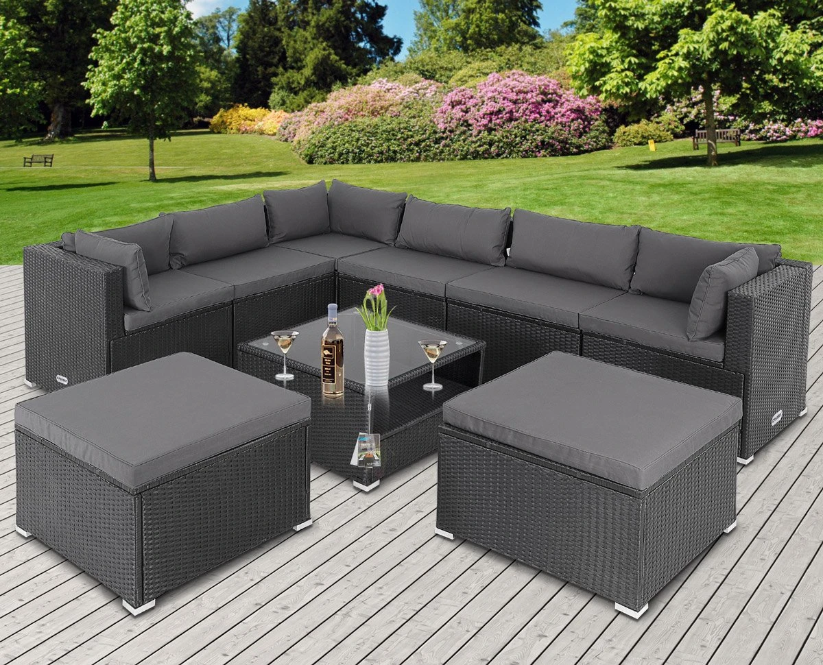 Casaria Polyrattan Lounge Set XXL Coussins Table Glas Mobilier De Jardin Zwart Anthracite 4 Casaria Polyrattan Lounge Set XXL Coussins Table Glas Mobilier De Jardin Zwart Anthracite – Image 4