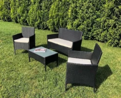 Borvat® | Mobilier De Jardin | Ensemble De Jardin | Mobilier De Jardin | Noir | Tissé | Coussins Crème | Mobilier De Jardin | Ensemble Salon 4 Places | -Jardin Meubles Magasin 1200x970 5