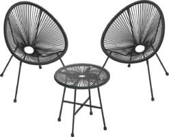 Cozy Living Mobilier De Balcon - Salon De Jardin - Mobilier De Terrasse - Set De 3 - Dessus De Table En Verre - 2 Chaises - Zwart