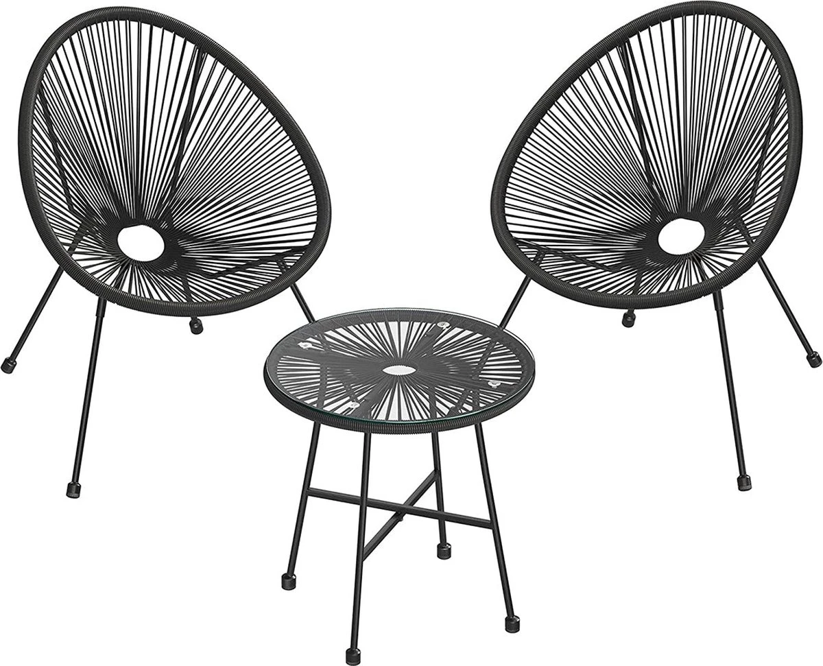 Cozy Living Mobilier De Balcon - Salon De Jardin - Mobilier De Terrasse - Set De 3 - Dessus De Table En Verre - 2 Chaises - Zwart 1 Cozy Living Mobilier De Balcon - Salon De Jardin - Mobilier De Terrasse - Set De 3 - Dessus De Table En Verre - 2 Chaises - Zwart