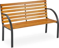 Relaxdays Banc De Jardin En Bois - Structure En Acier - Banc De Parc - Banc De Balcon - Deux Places - Robuste