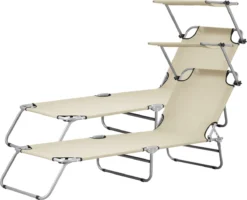 Chaise Longue - Chaise Longue - Set De 2 Pièces - Pliable - Tissu & Acier - Couleur Beige & Argent - Dimensions (LxlxH) 186 X 55 X 24 Cm