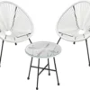 Cozy Living Mobilier De Balcon - Salon De Jardin - Mobilier De Terrasse - Set De 3 - Dessus De Table En Verre - 2 Chaises - Wit
