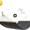 Hamac De Luxe Qualix Avec Barre D'écartement - Zwart - 100% Katoen - Confortable - Comprend 2 Mousquetons - Sans Support - Avec Matériel De Fixation - 100 X 200 Cm