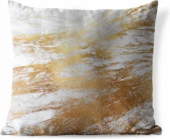 Sierkussen D'extérieur - Marbre - Motifs - Or - Wit - 60x60 Cm - Résistant Aux Intempéries