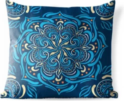 Coussins D'extérieur - Jardin - Motif Carré Avec Un Mandala Détaillé Sur Fond Bleu Foncé - 60x60 Cm