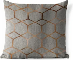 Sierkussen Extérieur - Motifs - Luxe - Bronze - Grijs - 60x60 Cm - Résistant Aux Intempéries